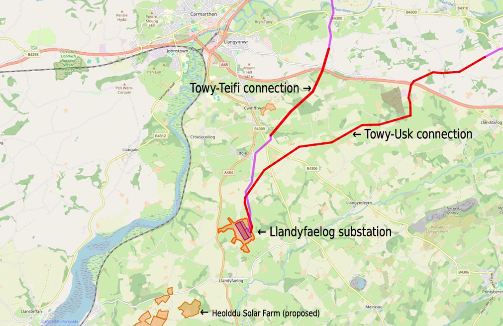 proposed Llandyfaelog substation