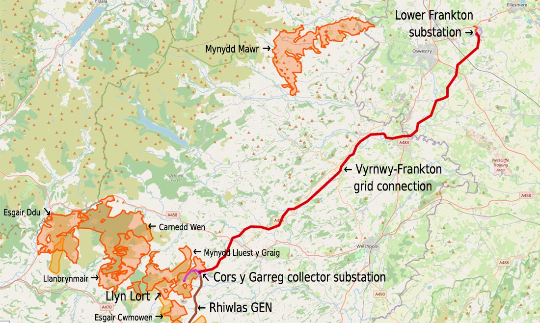 proposed Vyrnwy-Frankton pylon line