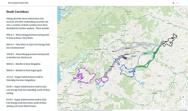 Waun Hesgog and Esgair Galed Energy Park connection options